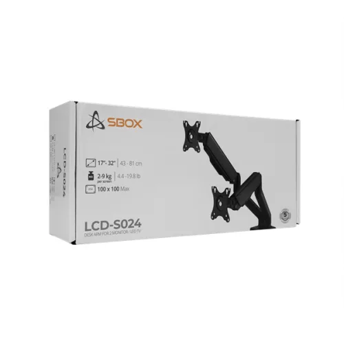 Sbox LCD-S024-2 17"-32" dönthető, forgatható asztali dual monitor tartó konzol
