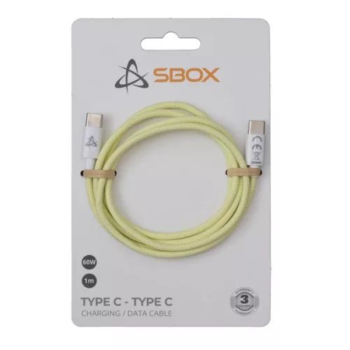 Dátový a nabíjací kábel Sbox TYPE-C-1-Y, 1 m, 60 W, typ C, žltý