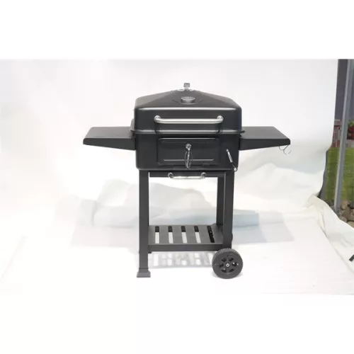 TOO BG-200B schwarzer BBQ-Holzkohlegrillwagen mit zwei Seitentischen