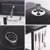 TOO BG-200B schwarzer BBQ-Holzkohlegrillwagen mit zwei Seitentischen