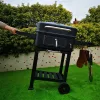 TOO BG-200B schwarzer BBQ-Holzkohlegrillwagen mit zwei Seitentischen
