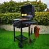 TOO BG-200B schwarzer BBQ-Holzkohlegrillwagen mit zwei Seitentischen