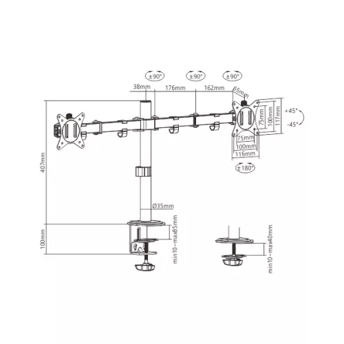 Gembird MA-D2-01 17"-32" kétkaros asztali monitor tartó konzol