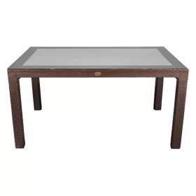   IRIS GF-220BR ECO barna műanyag kerti asztal rattan üveglappal 90x150cm