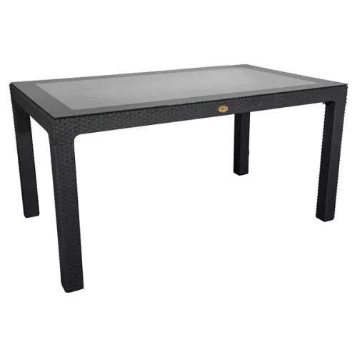 IRIS GF-220A ECO antracit műanyag kerti asztal rattan üveglappal 90x150cm