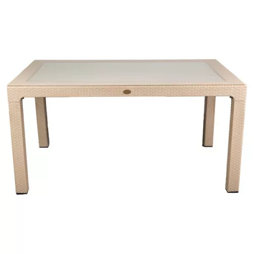 IRIS GF-810C ORIGINAL CAPPUCCINO műanyag kerti asztal rattan üveglappal 90x150cm