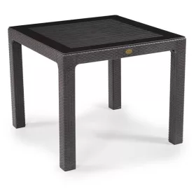   IRIS GF-820BR ORIGINAL barna műanyag kerti asztal rattan üveglappal 90x90cm