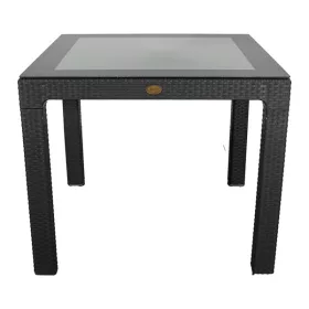   IRIS GF-820A ORIGINAL antracit műanyag kerti asztal rattan üveglappal 90x90cm