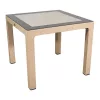 IRIS GF-820C ORIGINAL CAPPUCCINO műanyag kerti asztal rattan üveglappal 90x90cm