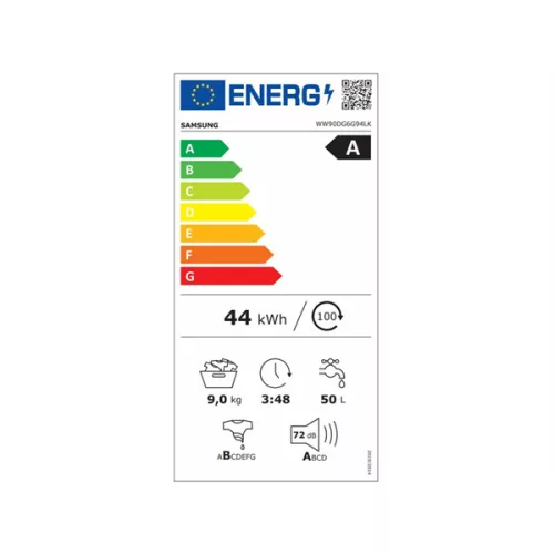 Samsung WW90DG6G94LKU4 fehér, elöltöltős, keskeny, max.1400ford., 9 kg, mosógép