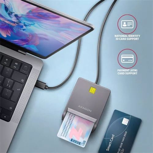 Čítačka čipových kariet Axagon CRE-SM3TC USB-C Smart card FlatReader