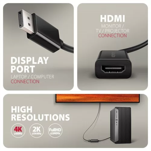 Adaptér Axagon RVD-HI20N 4K/60Hz DisplayPort - HDMI 2.0