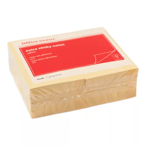 Office Depot Extra 76x127 mm selbstklebende gelbe Notizblöcke, 12 Stück