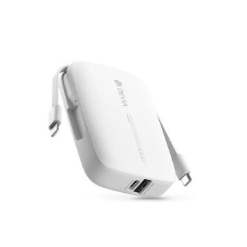   Devia ST387555 Kintone Series 10000mAh fehér USB+Type-C powerbank + Type-C/Lightning kábel