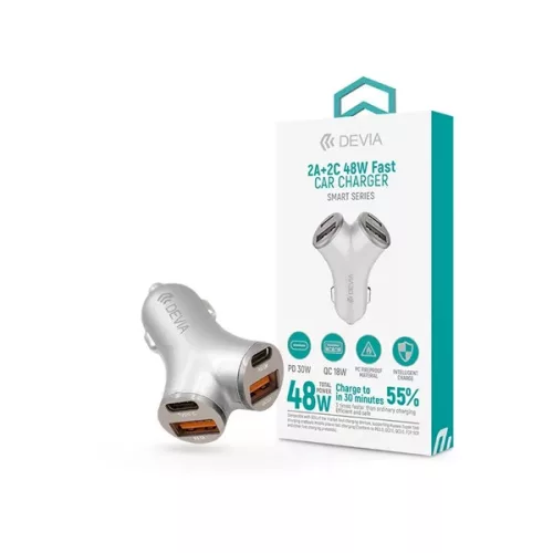Devia ST112537 Smart Series 48W PD+QC 2xUSB+2xType-C ezüst autós gyorstöltő