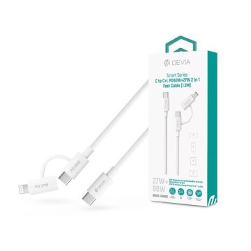   Devia ST121485 Smart Series 1,2m 60W+27W PD Type-C/Type-C+Lightning fehér adat és töltőkábel