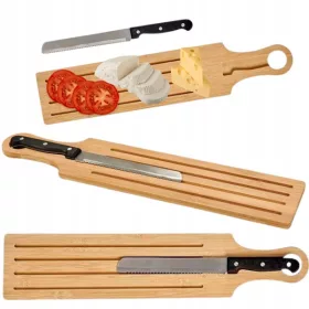   Tocător Lowenthal din bambus 49,5x10,5cm cu cuțit de pâine 28cm