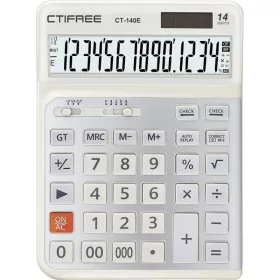   CTIFREE CT-140E fehér ergonómikus számológép, 145x198mm, 14 számjegy, dual power, 2 év garancia