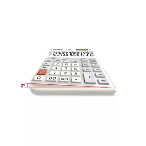 CTIFREE CT-140E fehér ergonómikus számológép, 145x198mm, 14 számjegy, dual power, 2 év garancia