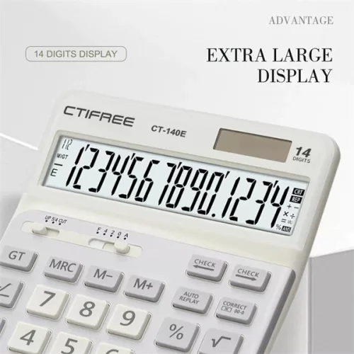 CTIFREE CT-140E fehér ergonómikus számológép, 145x198mm, 14 számjegy, dual power, 2 év garancia