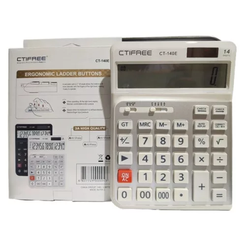 CTIFREE CT-140E fehér ergonómikus számológép, 145x198mm, 14 számjegy, dual power, 2 év garancia
