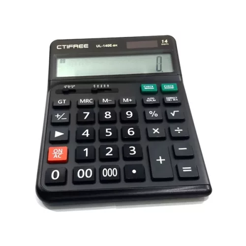 CTIFREE UL-140E-BK fekete ergonómikus számológép, 145x198mm, 14 számjegy, dual power, 2 év garancia