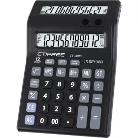   CTIFREE CT-2000 duál kijelzős fekete számológép, 135x195mm, 12 számjegy, 2 év garancia