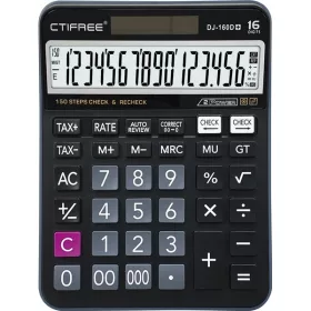   CTIFREE DJ-160Dplus fekete számológép, 145x190mm, 16 számjegy, TAX funkció, dual power, 2 év garancia