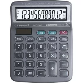   CTIFREE ECO-002 fekete számológép, 138x178mm, 12 számjegy, dual power, 2 év garancia