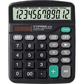   CTIFREE M-28 fekete számológép, 120x150mm, 12 számjegy, dual power, 2 év garancia