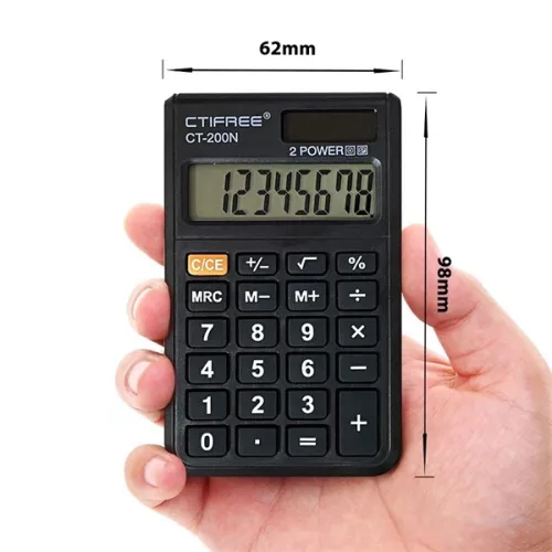 CTIFREE CT-200N mini fekete számológép, 62x96mm, 8 számjegy, dual power, 2 év garancia
