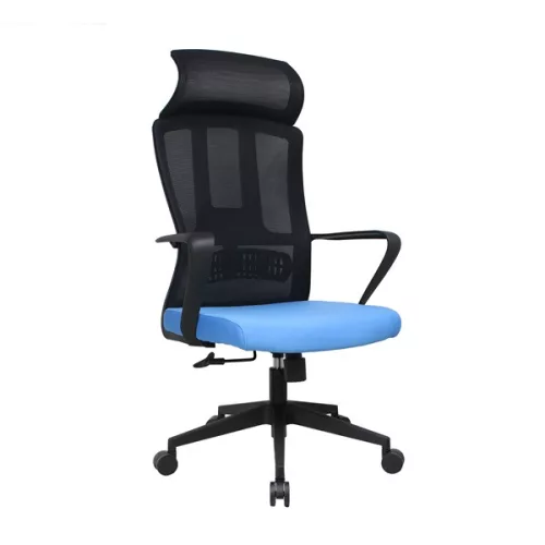 IRISOffice Astra plavo/crna ergonomska uredska okretna stolica od tkanine i mrežastog materijala s uzglavljem i naslonom
