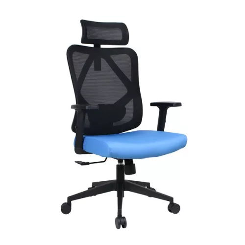 IRISOffice Eclipse plavo/crna ergonomska uredska okretna stolica od tkanine i mrežastog materijala s uzglavljem i naslonom