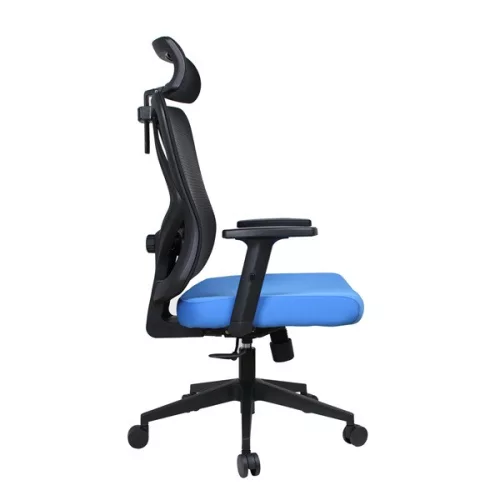IRISOffice Eclipse plavo/crna ergonomska uredska okretna stolica od tkanine i mrežastog materijala s uzglavljem i naslonom