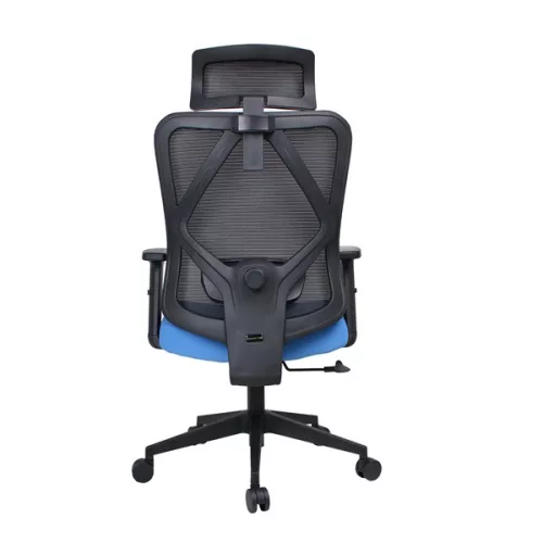IRISOffice Eclipse plavo/crna ergonomska uredska okretna stolica od tkanine i mrežastog materijala s uzglavljem i naslonom