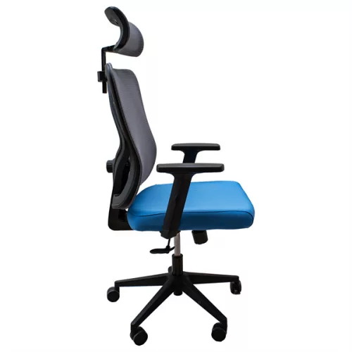 IRISOffice Eclipse plavo/siva ergonomska uredska okretna stolica od tkanine i mreže s uzglavljem i naslonom