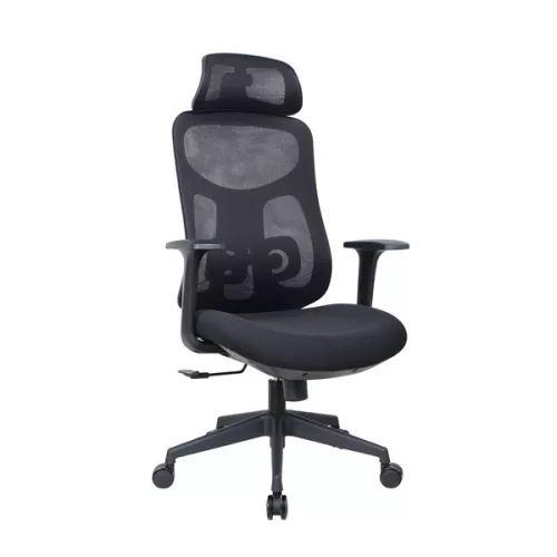 IRISOffice Mirage crna ergonomska uredska okretna stolica od tkanine i mreže s uzglavljem i naslonom