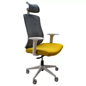   IRISOffice Aurora žuta/siva ergonomska uredska okretna stolica od tkanine i mreže s uzglavljem i naslonom