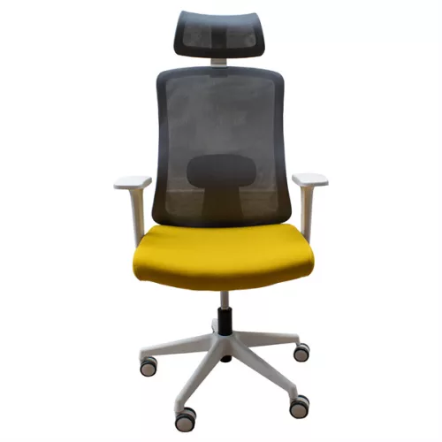 IRISOffice Aurora žuta/siva ergonomska uredska okretna stolica od tkanine i mreže s uzglavljem i naslonom