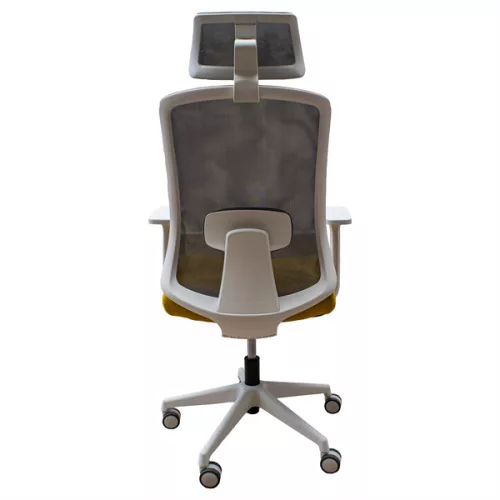 IRISOffice Aurora žuta/siva ergonomska uredska okretna stolica od tkanine i mreže s uzglavljem i naslonom