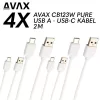 AVAX CB123W – Balenie 4 káblov pre rýchle napájanie cez USB-C s dĺžkou 2 m a prúdom 2,1 A