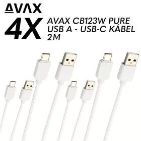   AVAX CB123W – Balenie 4 káblov pre rýchle napájanie cez USB-C s dĺžkou 2 m a prúdom 2,1 A