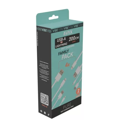 AVAX CB124W – Balenie 4 káblov pre rýchle osvetlenie, 2 m, 2,1 A