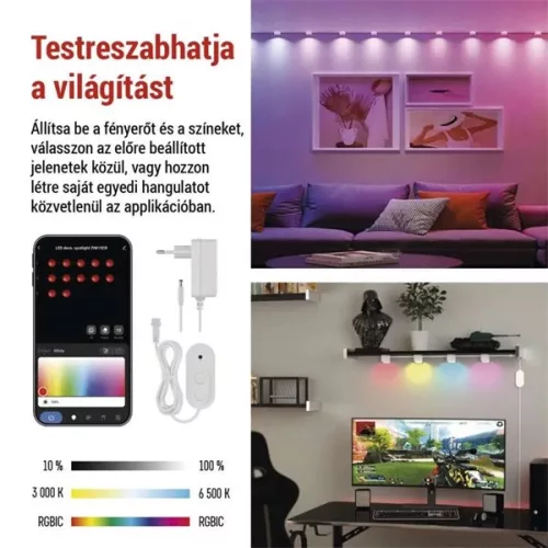 Emos GoSmart 255 cm-es lánc, 12 rész, 7 W, RGBIC+CCT, dimmelhető, WiFi LED reflektor