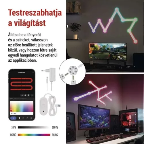 Emos GoSmart Lines fehér, 9 részből álló, 34 W, RGBIC dimmelhető, WiFi LED lámpa