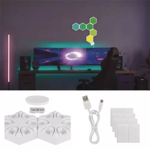 Emos GoSmart Hexagon fehér, 6 részből álló, RGBIC dimmelhető, WiFi LED asztali lámpa