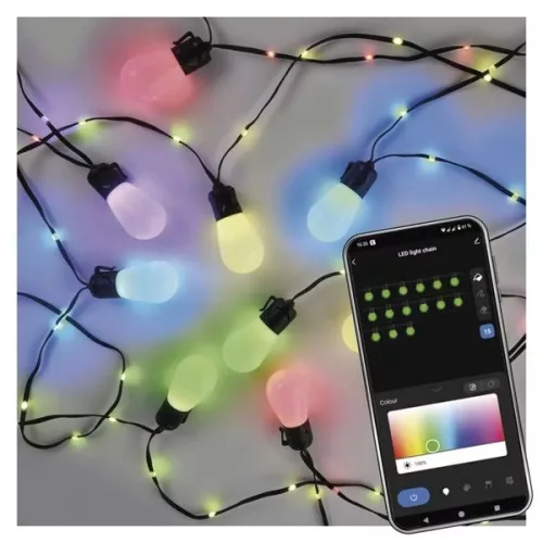 Emos GoSmart 15 párty žiaroviek, 15 m, vonkajšie aj vnútorné, RGBIC WiFi LED reťazové svetlo