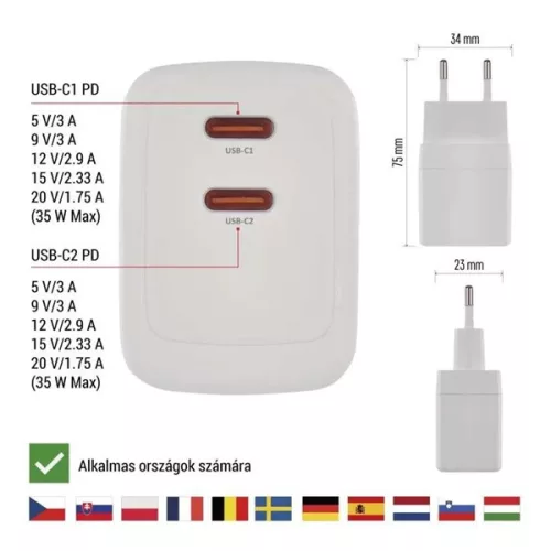 Emos GaN PD 35 W max. univerzális USB töltő