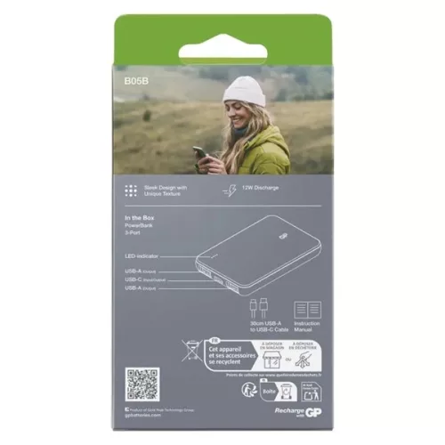 GP B+ Series, 5 000 mAh, 12 W, zöldesszürke powerbank
