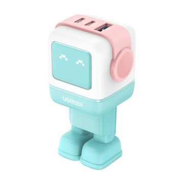   UGREEN Nexode RG (Robot GaN) 65W USB/2xUSB-C rózsaszín-kék hálózati töltő
